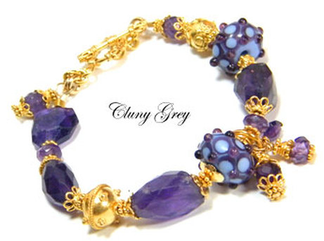 gold amethyst bracelet with lampwork beads