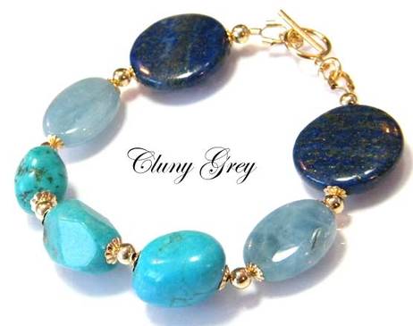 unique handcrafted bracelet for women with aquamarine, turquoise, and lapis