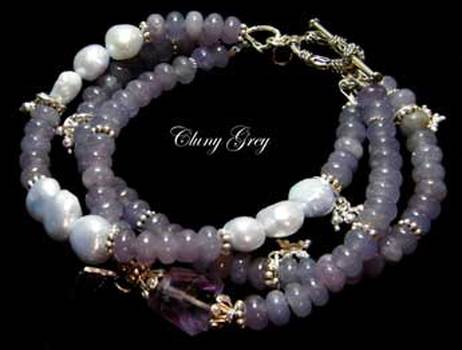 unique handcrafted bracelet of pearls and lepidolite