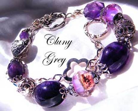 amethyst bracelet with lampwork and sterling silver