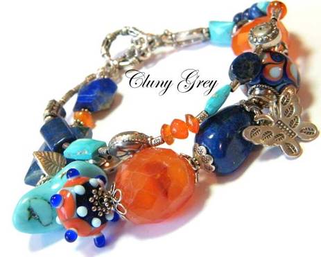 unique handcrafted bracelet with lampwork and gems