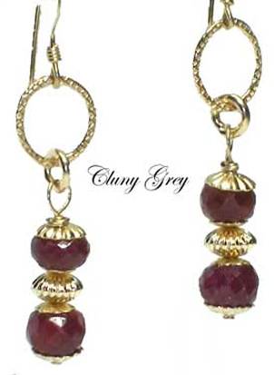ruby dangle earrings with gold