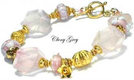 rose quartz bracelet with vermeil gold accents