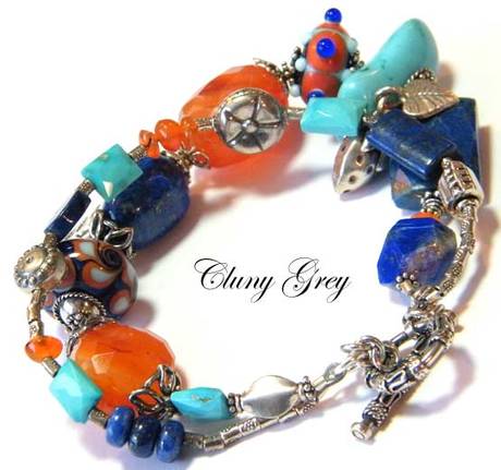 unique handcrafted bracelet with lapis, carnelian, and turquoise