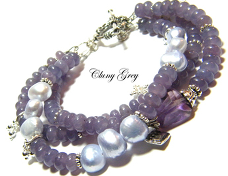 unique handcrafted bracelet with purple gemstones and pearls