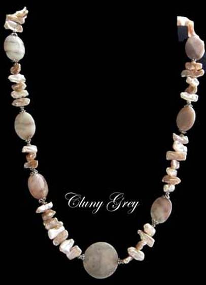 sterling silver freshwater pearl necklace with jasper