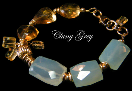 unique handcrafted bracelet with chalcedony and citrine and gold