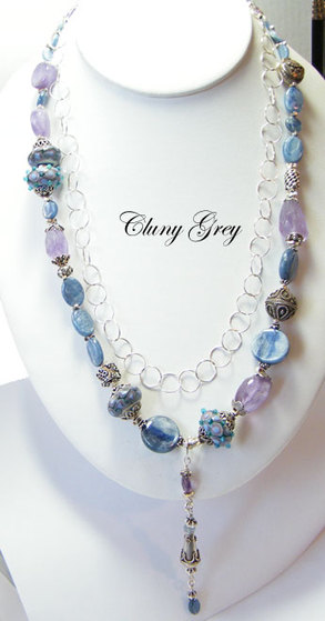 kyanite necklace with amethysts