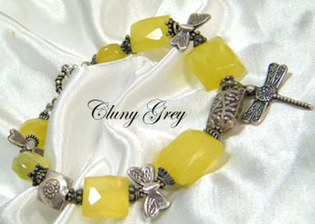 chalcedony bracelet with yellow gemstones and sterling silver