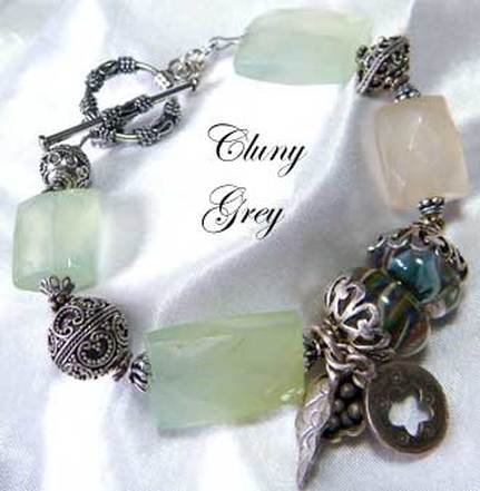 green chalcedony bracelet with lampwork and sterling silver