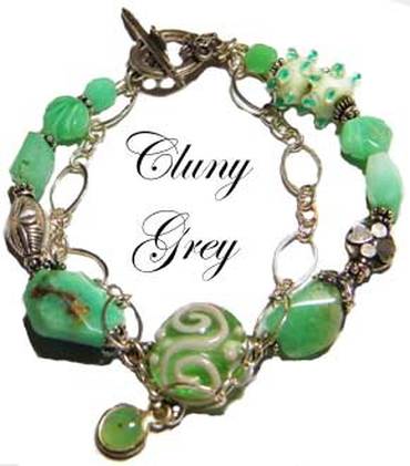 Two strands chrysoprase with artist's lampwork beads and sterling silver.