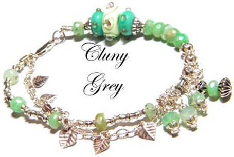 Two strand chrysoprase bracelet with sterling silver leaf charms.