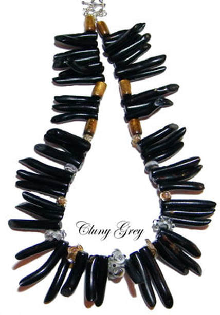 big coral necklace of black coral and lampwork beads
