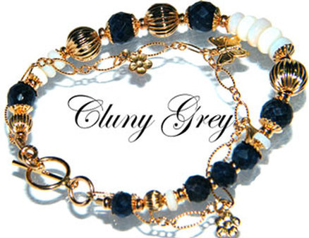 Two strands sapphire bracelet with white Australian opals and gold.