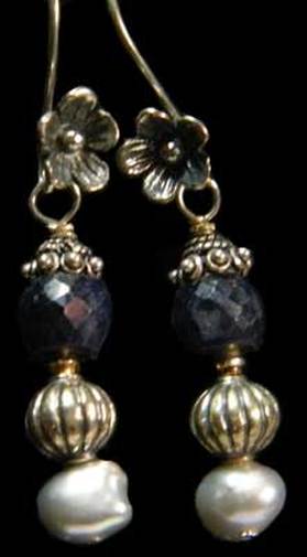 Sapphire earrings with pearls and sterling silver,