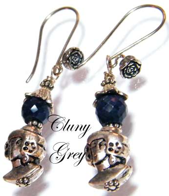 Sapphire earrings with sterling silver geisha beads.