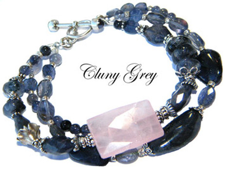iolite bracelet with rose quartz and sterling silver