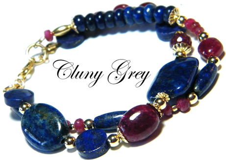 red ruby bracelet with lapis lazuli and gold