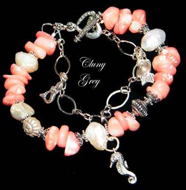 genuine coral bracelet with pearls and sterling silver
