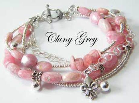 genuine gemstone bracelet made of 4 strands of sterling silver and rhodochrosite