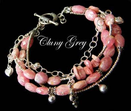 genuine gemstone bracelet with rhodochrosite and silver