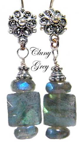 Sterling silver earrings with labradorite beads. 